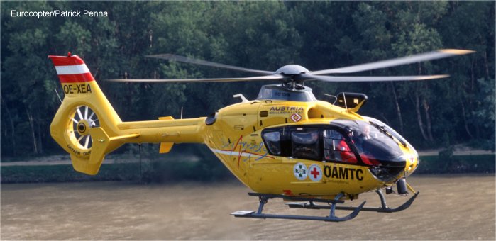 Helicopter Eurocopter EC135T1 Serial 0025 Register OE-XEA used by ÖAMTC Christophorus 2. Built 1997. Aircraft history and location