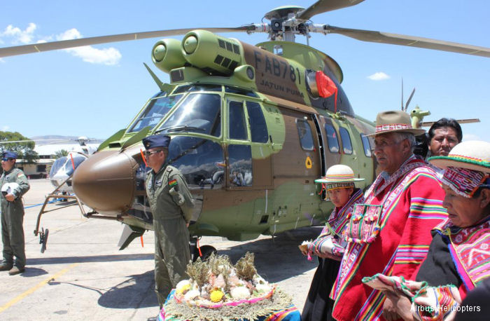 Airbus Helicopters delivered the 2nd AS332C1e Super Puma to the Bolivian Air Force (FAB). Six  Jatun Puma  were bought in 2013 to perform security and public service missions throughout the country