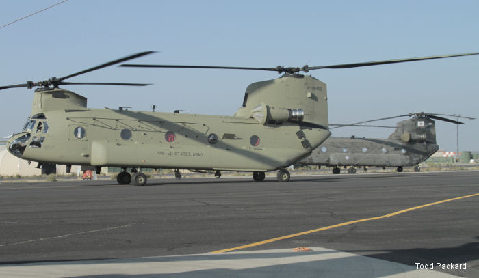 California Army National Guard received first of 12 CH-47F Chinook helicopters to replaced the CH-47D aging fleet (seen on background).