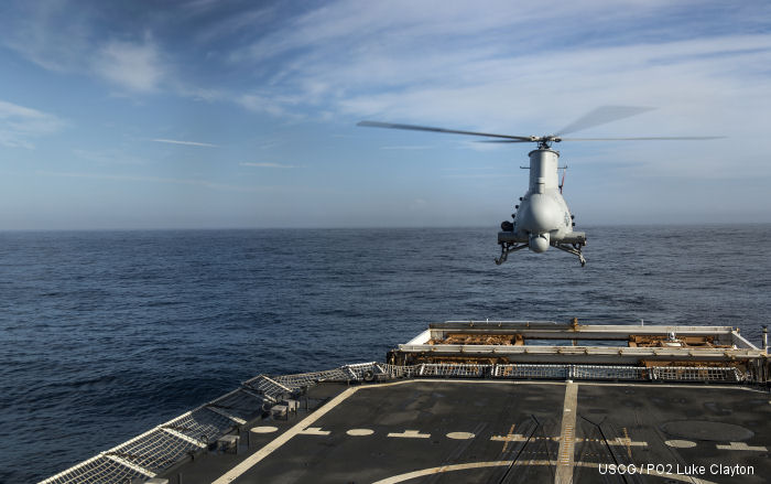 Unmanned Helicopter MQ-8B Fire Scout Flies off Coast Guard Ship for First Time