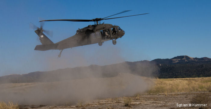 California Army National Guard 1st Battalion, 140th Aviation Regiment (1-140th AVN) conducted aerial gunnery training with their UH-60 Black Hawk helicopters at Fort Hunter Liggett