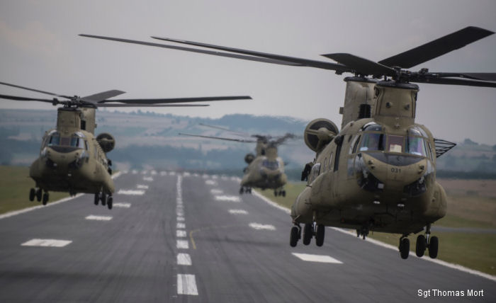 The first 5 of 9 CH-47F MYII Chinook helicopters arrived at Katterbach Army Airfield for the U.S. Army 12th Combat Aviation Brigade. The Multiyear II is the latest variant of the CH-47F