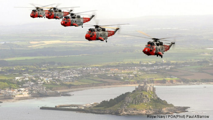 Royal Navy 771 Naval Air Squadron (771 NAS) celebrates their 76th birthday with a Sea King formation around the west coast of Cornwall. Will hand over its SAR duties at the end of the year