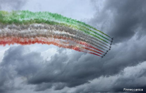 Italian Pattuglia Acrobatica Nazionale (PAN) aerobatic team, nicknamed the Frecce Tricolori, flying Aermacchi MB-339