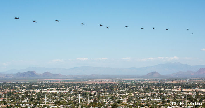 2-285th Attack Reconnaissance Battalion, Arizona Army National Guard, performed a 12-ship formation flight March 8 in Phoenix as the unit gears up for their upcoming deployment.