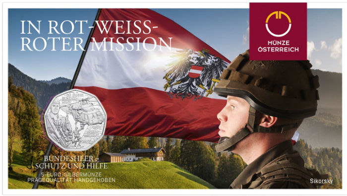 Austrian Commemorative Coins Honoring Armed Forces Depict Black Hawk Helicopter in Rescue Role