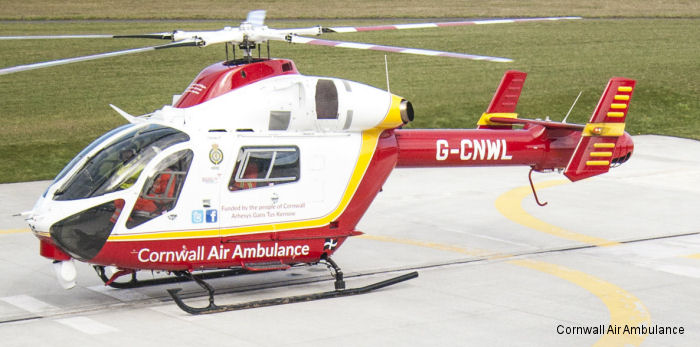 Helicopter McDonnell Douglas MD902 Explorer Serial 900/00124 Register G-CNWL G-CIGX N902FN N9027N used by UK Air Ambulances Cornwall Amb (Cornwall Air Ambulance) ,Specialist Aviation Services SAS ,MD Helicopters MDHI. Built 2008. Aircraft history and location