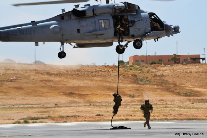 US Navy HH-60H Rescue Hawk helicopters from Reserve Special Ops squadron HSC-84 participated with Task Force Oryx of Exercise Eager Lion 2015 in Jordan