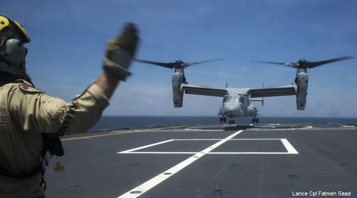 A VMM-261 Osprey made the first landing on a Royal Netherlands Navy ship. Support ship HNLMS Karel Doorman (A833) conduct interoperability tests near MCAS New River, NC on June 12
