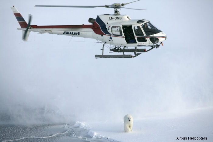 Norwegian company Airlift using an AS350B2 in the Arctic to collect  data for global warming climate research.