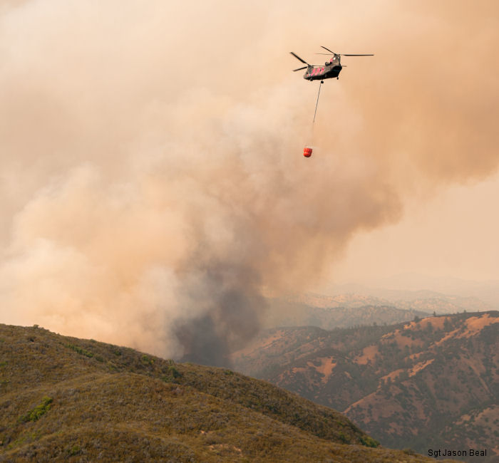 California Army National Guard CH-47 Chinooks, UH-72 Lakotas and UH-60 Black Hawks are fighting fires in Northern California,