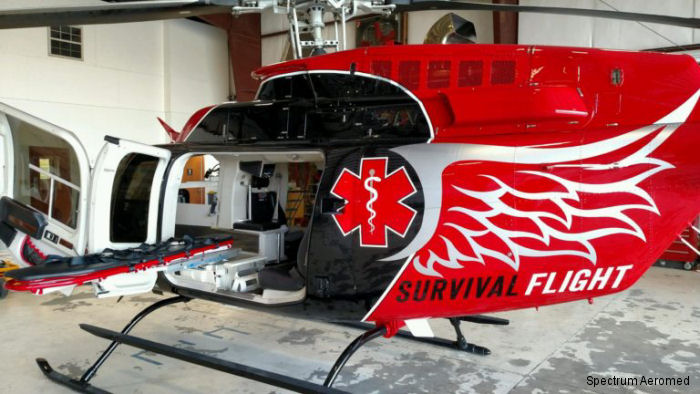 Spectrum Aeromed’s articulating stretcher and medical interior was installed in four Bell 407 helicopters for Arkansas based, Survival Flight with two more planned