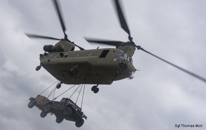 U.S. Army 12th Combat Aviation Brigade  conducted sling load and air operations training with CH-47F Chinook helicopters at the Grafenwoehr Training Area, Germany