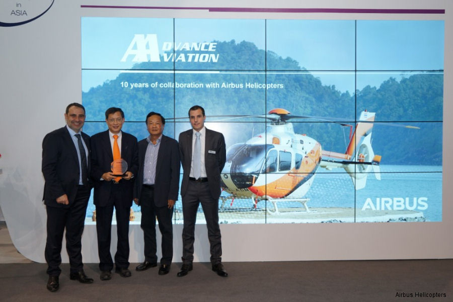 From left to right: Philippe Monteux, Airbus Helicopters  Senior Vice President and Head of Region - South East Asia & Pacific, Mr Chai Nasylvanta and Vutichai Singhamany from Advance Aviation and Mathieu Debrand, Head of Airbus Helicopters in Thailand