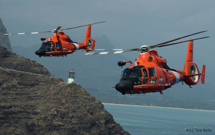 U.S. Coast Guard MH-65 Dolphin helicopters based at Barbers Point  Air Station rescued seven people in less than 12 hours