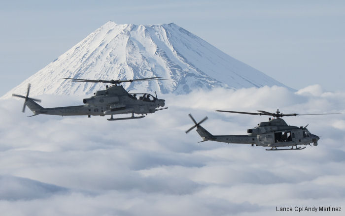 Marine Light Attack Helicopter Squadron HMLA-267 used new auxiliary fuel tanks in the AH-1Z Viper and UH-1Y Venom for a 25% range increase during recent flights based from Okinawa, Japan