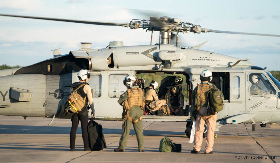 US Navy Helicopter Sea Combat Squadrons (HSC) 7 and 28 deployed their MH-60S Seahawks at Easterwood Airport in Texas rescuing 227 people in their first day