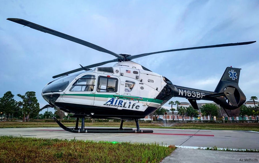 Helicopter Eurocopter EC135P2+ Serial 0671 Register N163BF N257AM used by Air Life Florida ,Bayflite Air Medical (Bayfront Health) ,Air Methods. Built 2008. Aircraft history and location