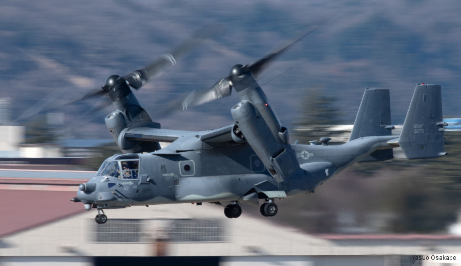 Helicopter Bell CV-22B Osprey Serial D1056 Register 14-0075 used by US Air Force USAF. Aircraft history and location