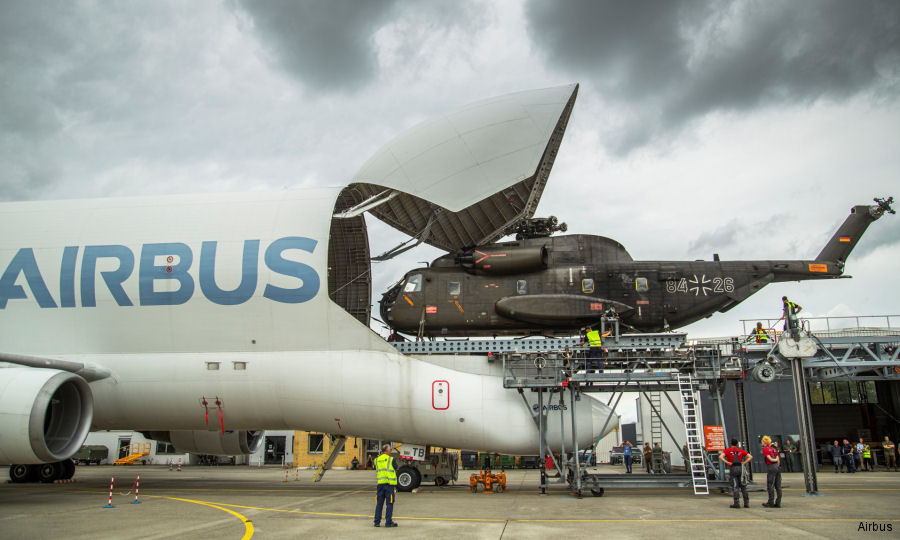 CH-53 Heavy Helicopter into Airbus Beluga Cargo Plane