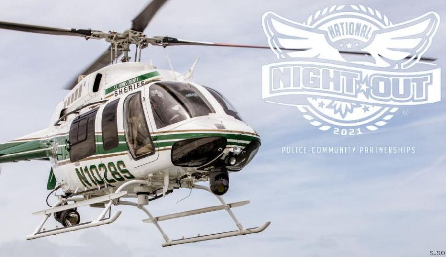Helicopter Bell 407GX Serial 54405 Register N1028S N795RB used by SJSO (St Johns County Sheriff's Office) ,PBSO (Palm Beach County Sheriffs Office). Built 2013. Aircraft history and location