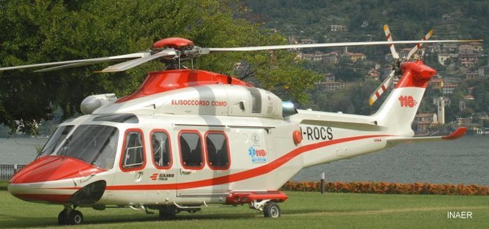 Helicopter Agusta AB139 Serial 31005 Register I-AWCO F-HKAD I-ROCS used by Gulf Helicopters ,AgustaWestland Philadelphia (AgustaWestland USA) ,AgustaWestland Italy ,Heliconia ,INAER Italia ,Elilario Italia. Built 2003. Aircraft history and location