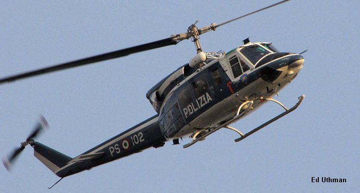 Helicopter Agusta AB212 Serial 5843 Register PS-102 used by Polizia di Stato (Italian Police). Aircraft history and location