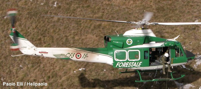 Helicopter Agusta AB412 Serial 25562 Register I-CFSO used by Vigili del Fuoco (Italian Firefighters) ,Corpo Forestale dello Stato (State Forestry Department). Built 1988. Aircraft history and location
