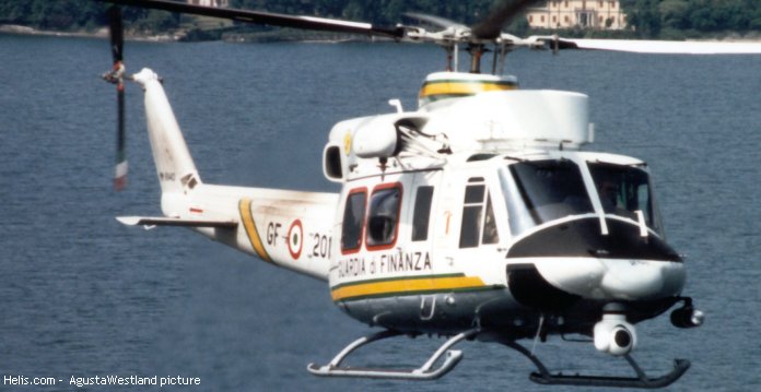 Helicopter Agusta AB412HP Serial 25701 Register MM81443 used by Guardia di Finanza (Italian Customs Police). Aircraft history and location