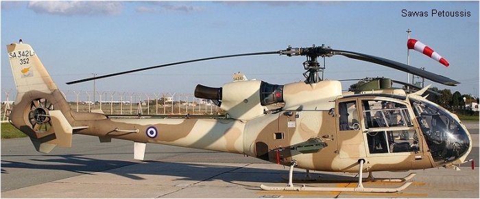 Helicopter Aerospatiale SA342M1 Gazelle Serial 2193 Register 352 used by Ethniki Froura (Cyprus National Guard). Aircraft history and location