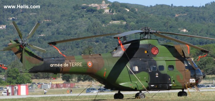 Helicopter Aerospatiale SA330B Puma Serial 1052 Register 1052 used by Aviation Légère de l'Armée de Terre ALAT (French Army Light Aviation). Aircraft history and location