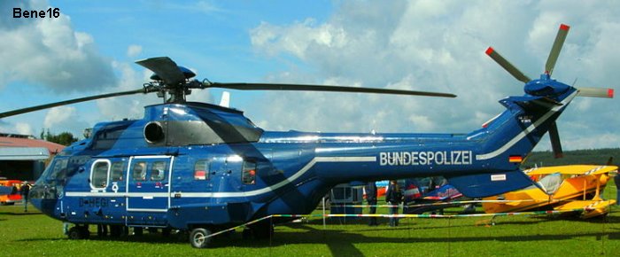 Helicopter Aerospatiale AS332L Super Puma Serial 2073 Register D-HEGI G-PUML LN-ODA used by Bundespolizei (German Federal Police (BPOL)) ,CHC Scotia ,Bond Aviation Group ,Helikopter Service. Built 1983. Aircraft history and location