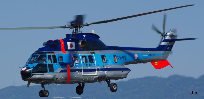 Helicopter Aerospatiale AS332L1 Super Puma Serial 2240 Register OE-XLP ZK-HHL JA9679 used by Heli Austria GmbH ,Heli Harvest Ltd ,Keisatsu-chō JNPA (National Police Agency). Aircraft history and location