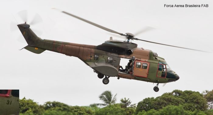 Helicopter Aerospatiale AS332L Super Puma Serial 2181 Register 8731 used by Força Aérea Brasileira (Brazilian Air Force). Aircraft history and location