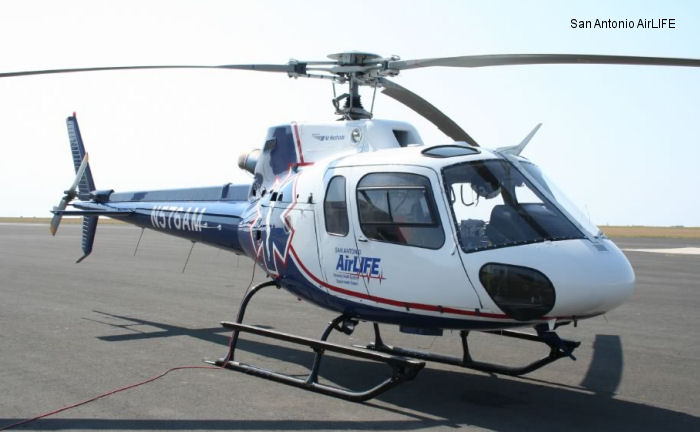 Helicopter Eurocopter AS350B2 Ecureuil Serial 4418 Register N576AM used by LifeNetNY (LifeNet of New York) ,Air Methods ,Life Flight Network LFN ,TXAirLife (San Antonio AirLIFE). Built 2008. Aircraft history and location
