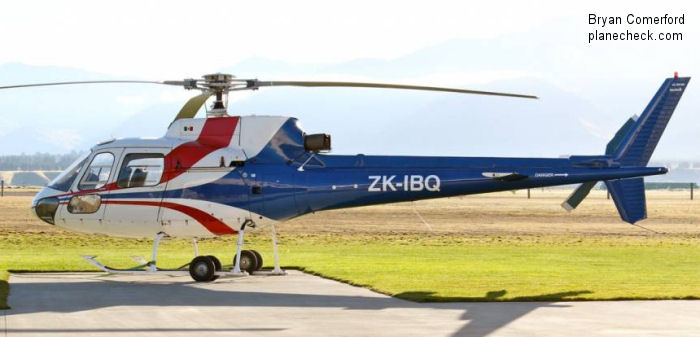 Helicopter Aerospatiale AS350B Ecureuil Serial 2050 Register ZK-IBQ XA-JCF XB-MMM JA9703 used by HELiPRO NZ. Built 1987. Aircraft history and location