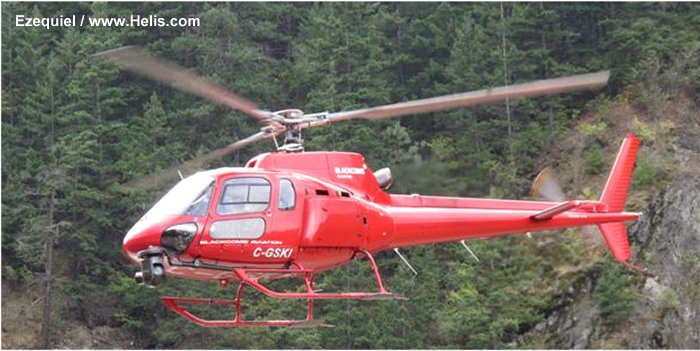 Helicopter Eurocopter AS350B2 Ecureuil Serial 3377 Register C-GSKI used by Blackcomb Helicopters ,Eurocopter Canada. Built 2000. Aircraft history and location