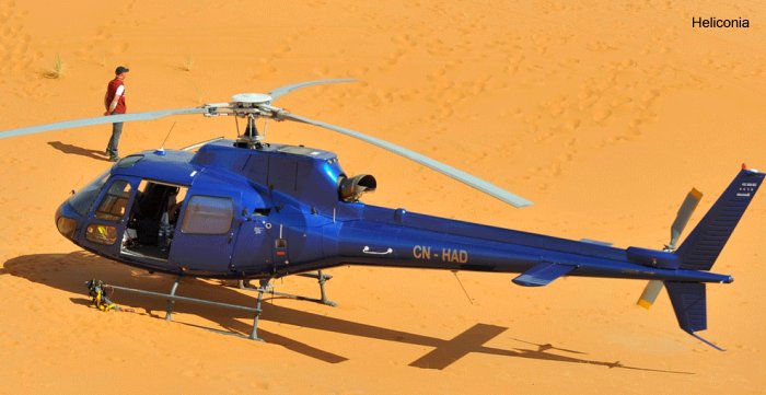 Helicopter Eurocopter AS350B2 Ecureuil Serial 4416 Register CN-HAD SE-HJK used by Ministère de la Santé (Morocco Ministry of Health) ,Heliconia. Built 2008. Aircraft history and location