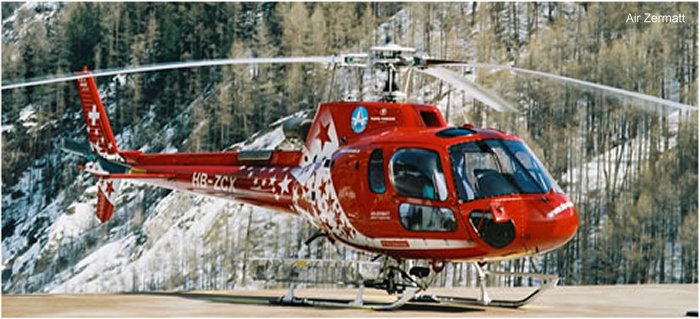 Helicopter Eurocopter AS350B3 Ecureuil Serial 3105 Register HB-ZCX I-AOLA used by Air Zermatt AG ,Alpicopter. Built 1999. Aircraft history and location