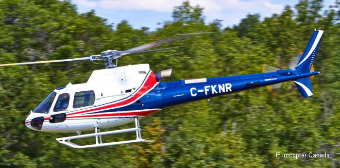 Helicopter Eurocopter AS350B3e Ecureuil Serial 7591 Register JA35BD N570NA C-FKNR used by Noevir ,Eurocopter Canada. Built 2013. Aircraft history and location