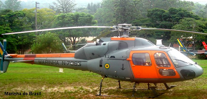 Helicopter Aerospatiale HB355F2 Esquilo  Serial 5337 Register N-7065 used by Força Aeronaval da Marinha do Brasil (Brazilian Navy) ,Helibras. Aircraft history and location