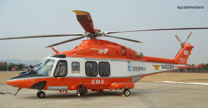 Helicopter AgustaWestland AW139 Serial 41286 Register HL9277 N420SH used by South Korea Fire Fighting Departments ,AgustaWestland Philadelphia (AgustaWestland USA). Built 2012. Aircraft history and location