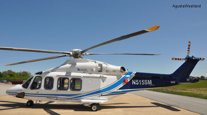 Helicopter AgustaWestland AW139 Serial 41335 Register PR-OHJ N515SM used by Omni Taxi Aereo OTA ,AgustaWestland Philadelphia (AgustaWestland USA). Built 2013. Aircraft history and location
