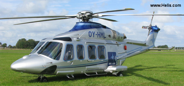 Helicopter AgustaWestland AW139 Serial 31411 Register OY-HML used by Bel Air Aviation. Aircraft history and location