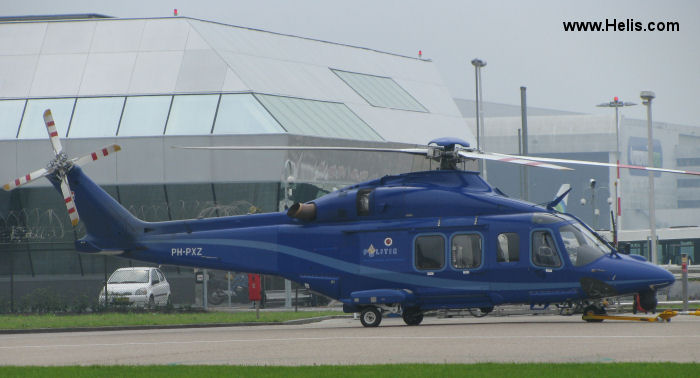 Helicopter AgustaWestland AW139 Serial 31250 Register PH-PXZ I-PTFD used by Politie Luchtvaart Dienst (Dutch Police Aviation) ,AgustaWestland Italy. Built 2009. Aircraft history and location