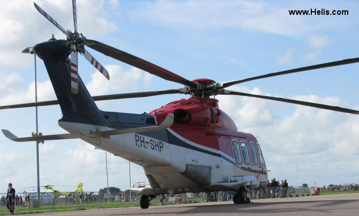 Helicopter AgustaWestland AW139 Serial 31099 Register PH-SHP used by CHC Helicopters Netherlands bv CHC NL. Built 2007. Aircraft history and location