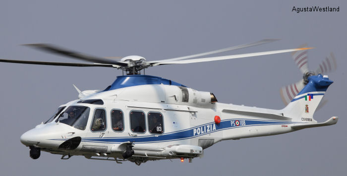 Helicopter AgustaWestland AW139 Serial 31483 Register MM81814 CX81814 used by Polizia di Stato (Italian Police) ,AgustaWestland Italy. Built 2013. Aircraft history and location