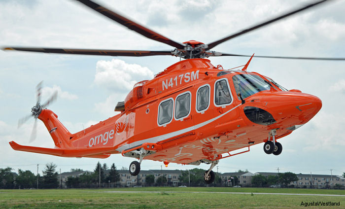 Helicopter AgustaWestland AW139 Serial 41226 Register C-GYNF N417SM used by Canadian Ambulance Services Ornge ,AgustaWestland Philadelphia (AgustaWestland USA). Built 2009. Aircraft history and location