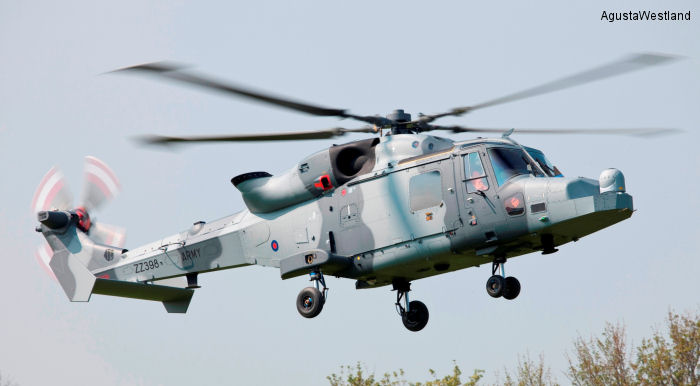 Helicopter AgustaWestland AW159 Wildcat AH1 Serial 471 Register ZZ398 used by Royal Marines RM ,Army Air Corps AAC (British Army) ,AgustaWestland UK. Built 2011. Aircraft history and location