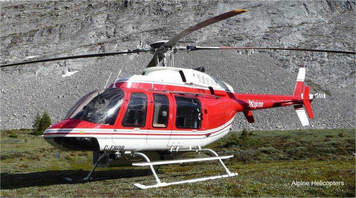 Helicopter Bell 407 Serial 53070 Register C-FNQN C-FNOB N57416 C-FZKG used by Alpine Helicopters ,Bell Helicopter Canada. Built 1996. Aircraft history and location